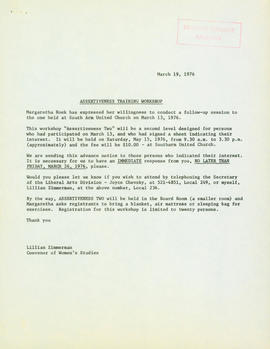 Follow-up Assertiveness Training Workshop Notice